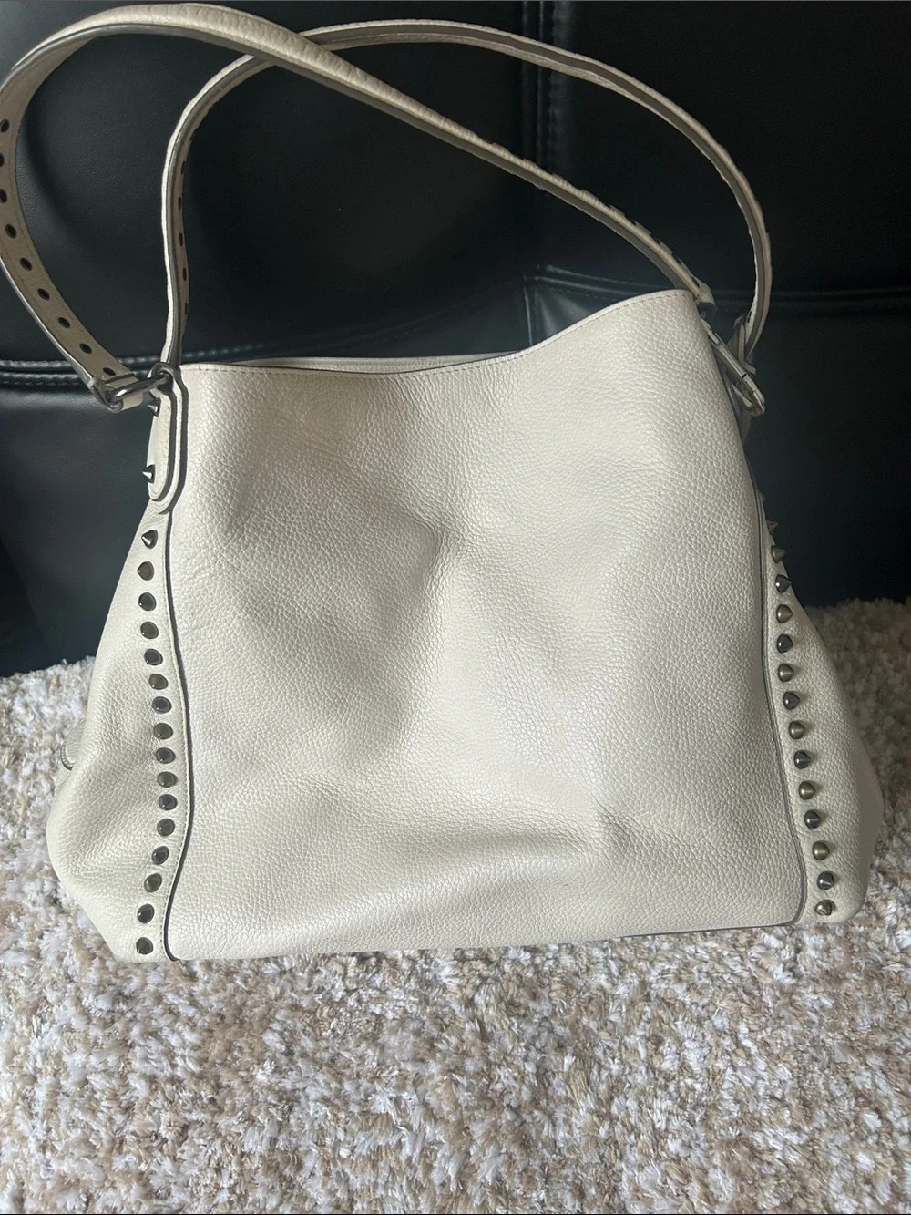 Coach Ivory Pebbled Leather Studded Shoulder Bag